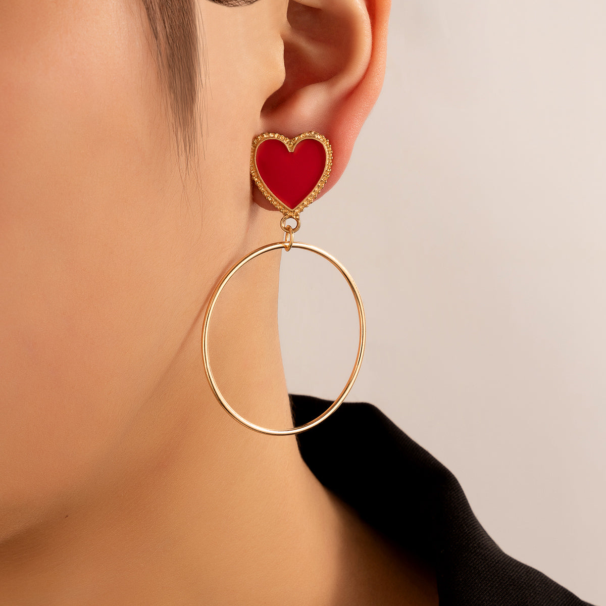 Gleamy Heart - Classy Heart Stud with Gold Hoop Earrings for Women