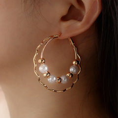 Zig Zag Pearl Hoop Earrings for Women, Bohemian Style