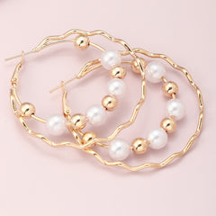 Zig Zag Pearl Hoop Earrings for Women, Bohemian Style