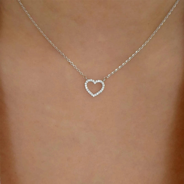Hearty - Heart Pendant embellished with Stone, Silver Single Layer Chain