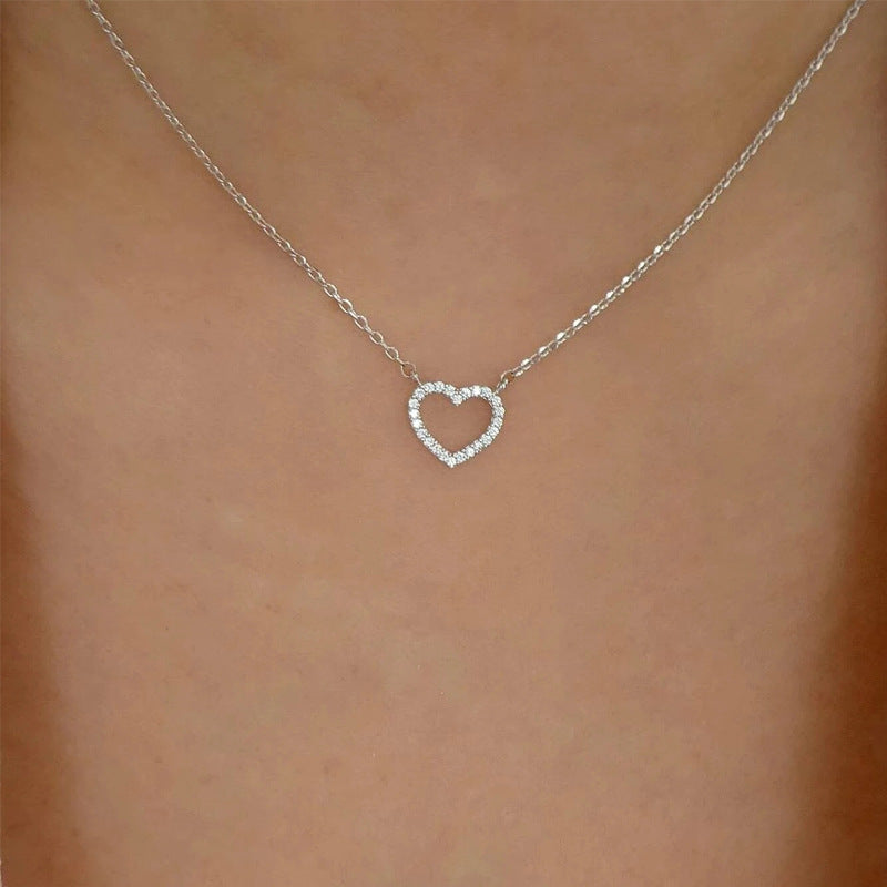 Hearty - Heart Pendant embellished with Stone, Silver Single Layer Chain