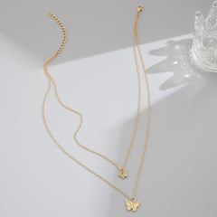 Double Flutter - Cute Double Butterfly Gold Two Layer Chain