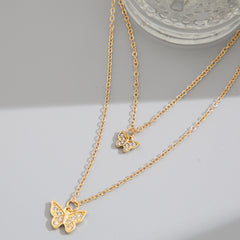 Double Flutter - Cute Double Butterfly Gold Two Layer Chain