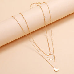 Double Delight - Pretty Half Moon and Round Gold Two Layer Chain