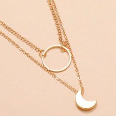 Double Delight - Pretty Half Moon and Round Gold Two Layer Chain