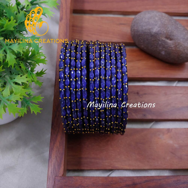 Navy Blue Matte Raindrop Glass Bangles (Set of 12 Bangles)