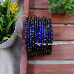 Navy Blue Raindrop Glass Bangles (Set of 12 Bangles)