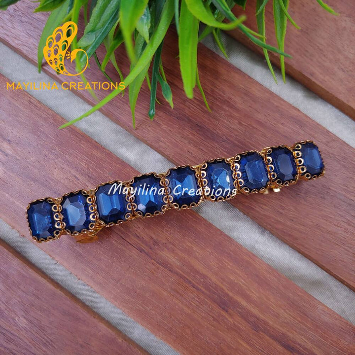Navy Blue Rectangle Clip Stone Traditional Stone Centre Hair Clips