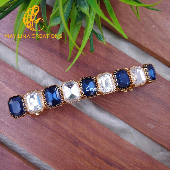 Navy Blue and White Rectangle Clip Stone Traditional Stone Centre Hair Clips
