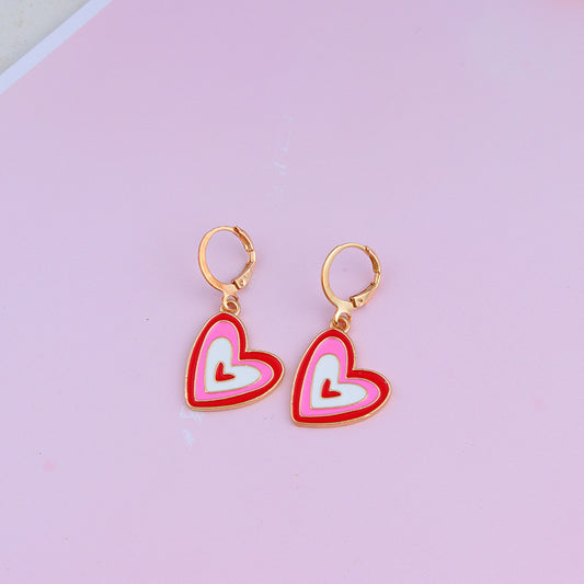 Whimsy Heart - Red and Pink Heart Korean Enamel Charm Stud