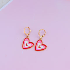 Whimsy Heart - Red and Pink Heart Korean Enamel Charm Stud