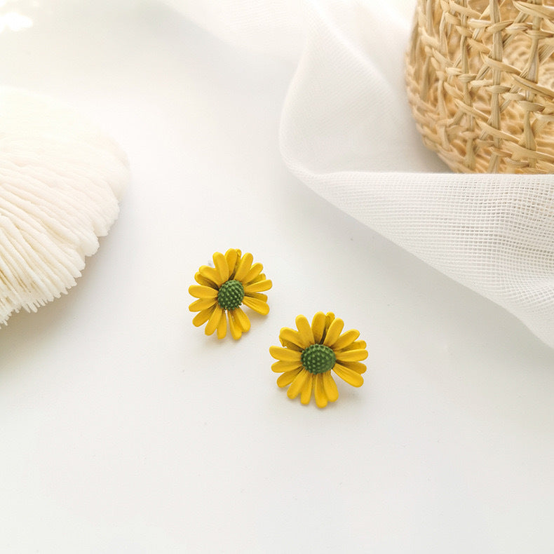 Yellow Daisy Flower Earrings for Girls and Women, Korean Style Earrings