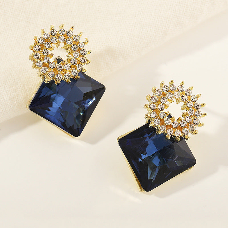 Blue Large Diamond Embellished Earrings