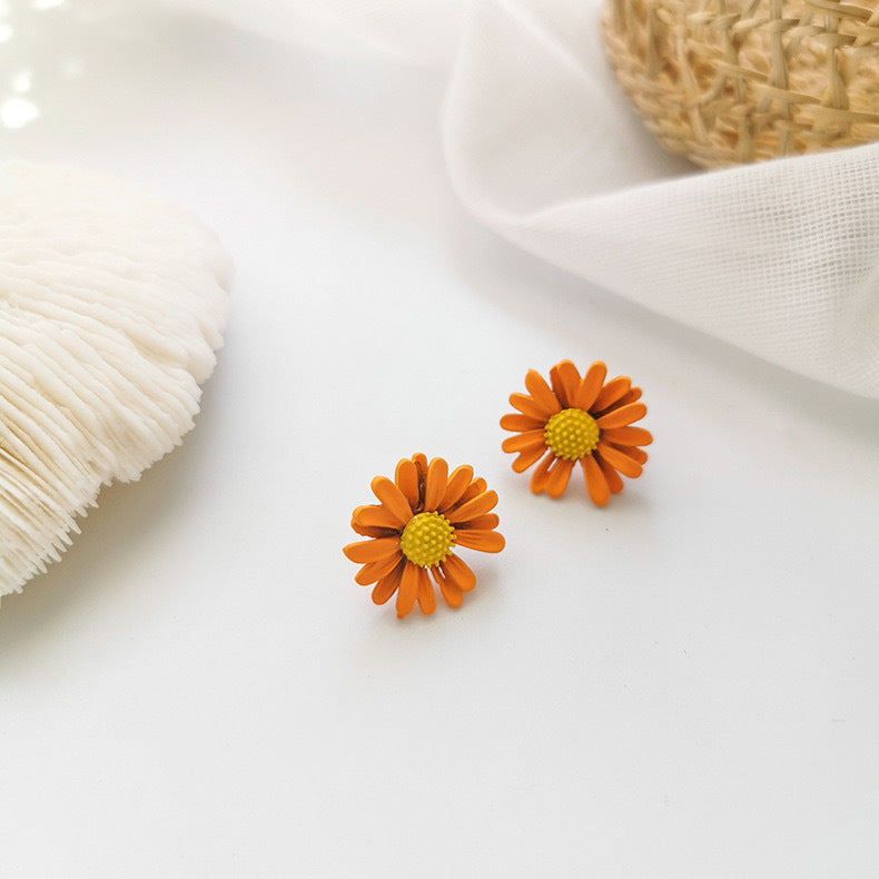 Orange Daisy Flower Earrings for Girls and Women, Korean Style Earrings