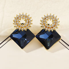 Blue Large Diamond Embellished Earrings