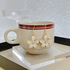 Glossy White Pretty Flower Hanging for Women, Korean Style Earrings