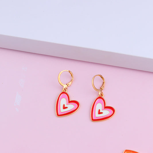 Whimsy Heart - Red and Pink Heart Korean Enamel Charm Stud