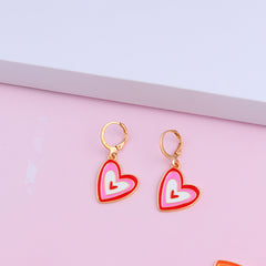 Whimsy Heart - Red and Pink Heart Korean Enamel Charm Stud