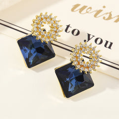 Blue Large Diamond Embellished Earrings