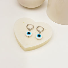 Evil Eye - Silver Hoop Earrings