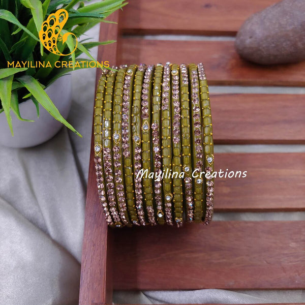 Olive Green Laila - Designer Glass Bangles