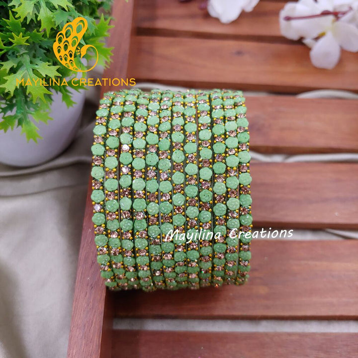 Olive Green Rose Glitter Bangles - Set of 12 Bangles