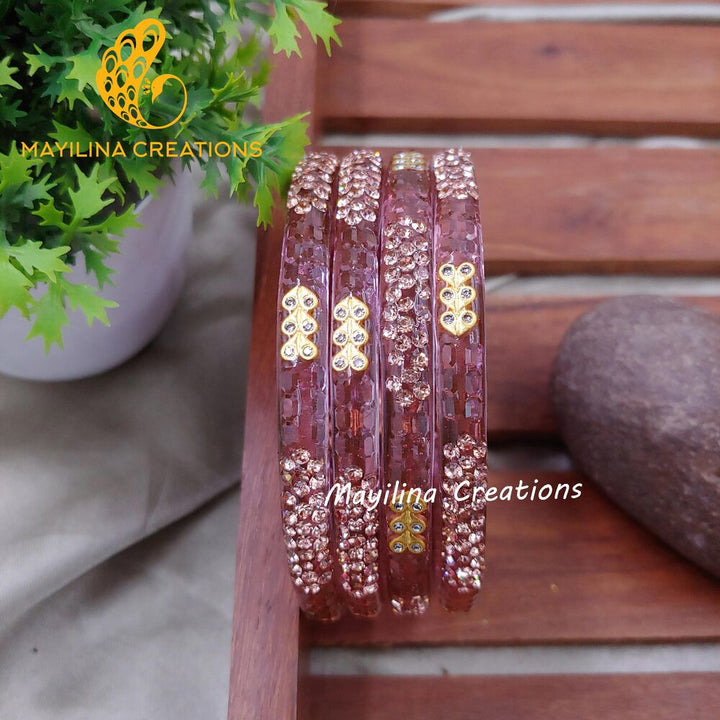 Onion Pink Glass Kada Bangles - Moni (Set of 4 Bangles)