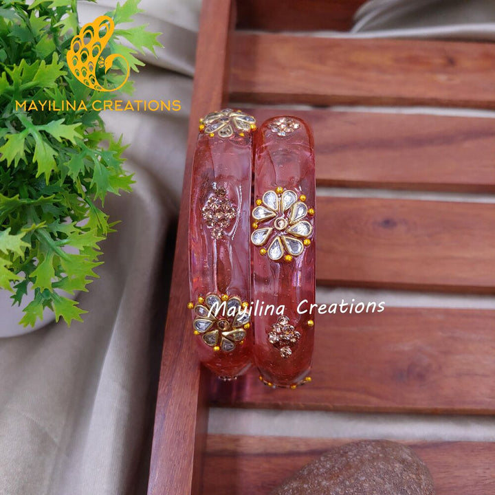 Onion Pink Glass Kada Bangles - Rutika (Set of 2 Bangles)
