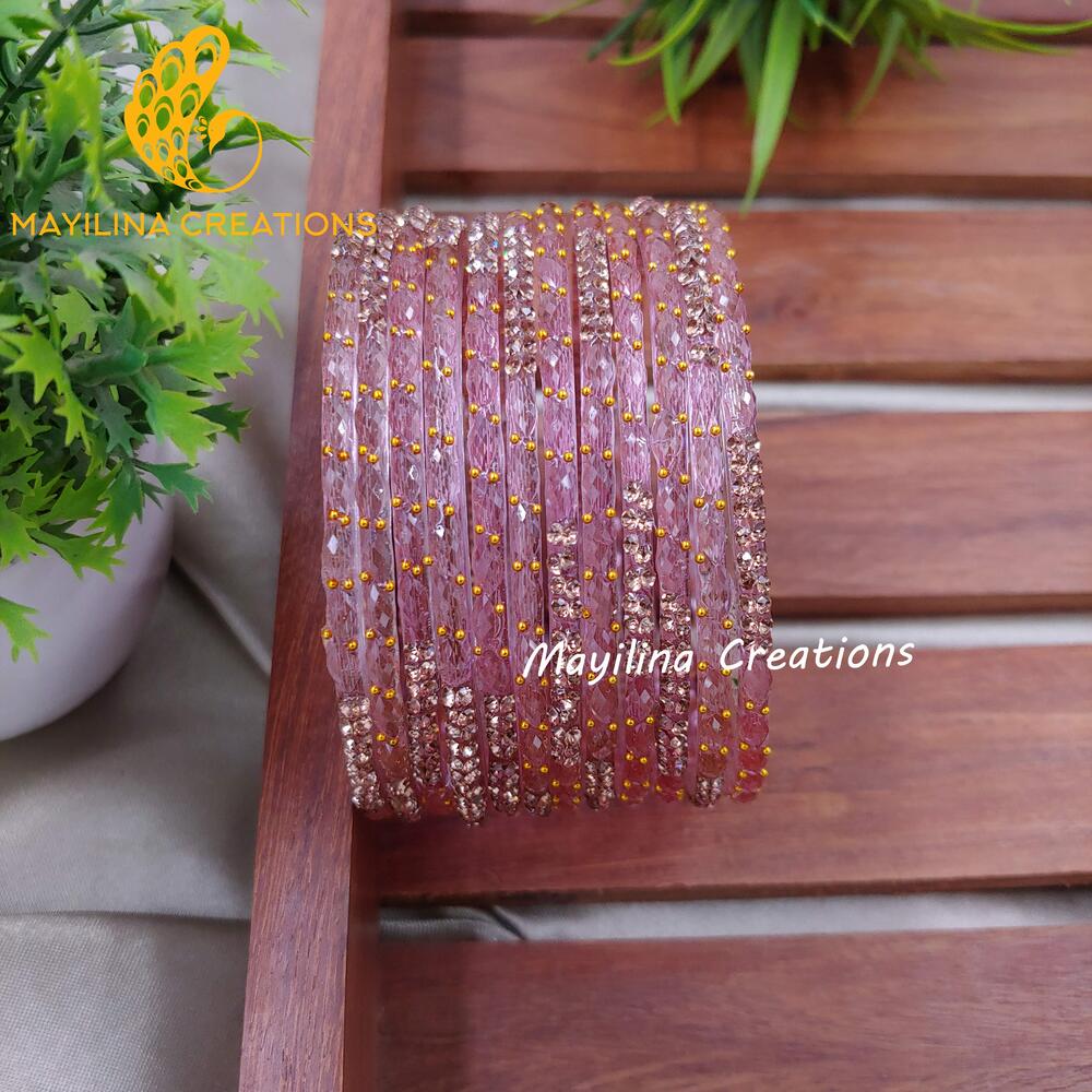 Onion Pink Glittering Raindrop Glass Bangles