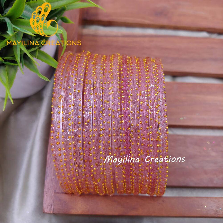 Onion Pink Heart Cut Pattern Glass Bangles