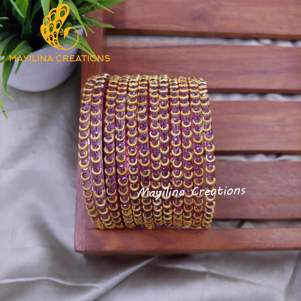 Onion Pink Illampirai Crystal Glass Bangles 