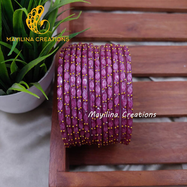 Onion Pink Matte Raindrop Glass Bangles (Set of 12 Bangles)