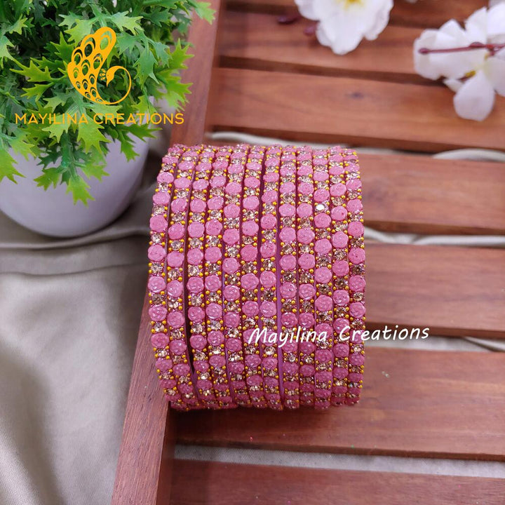 Onion Pink Rose Glitter Bangles - Set of 12 Bangles