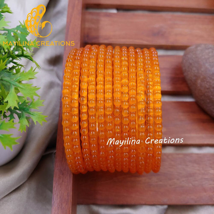 Orange Bubble Design Glass Bangles - Set of 12 Bangles