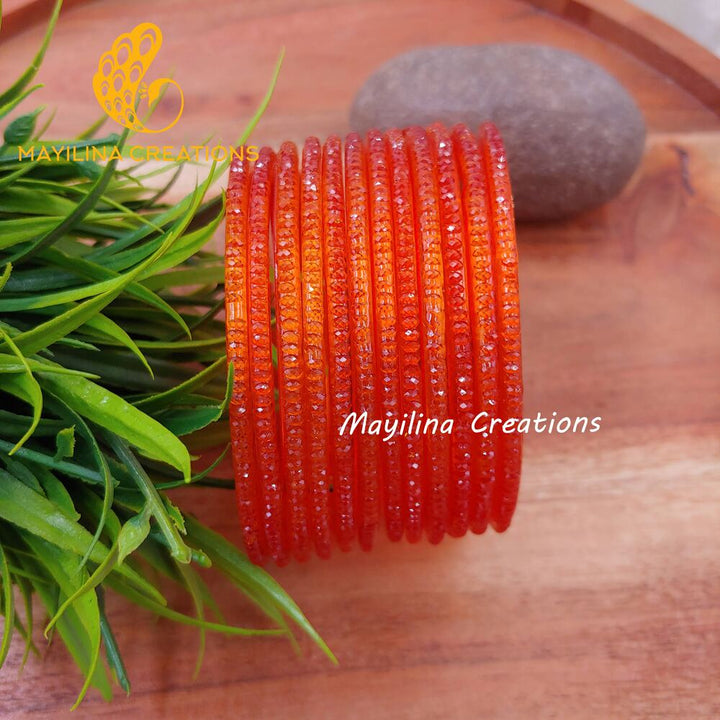 Orange Crystal Cut Glass Bangles