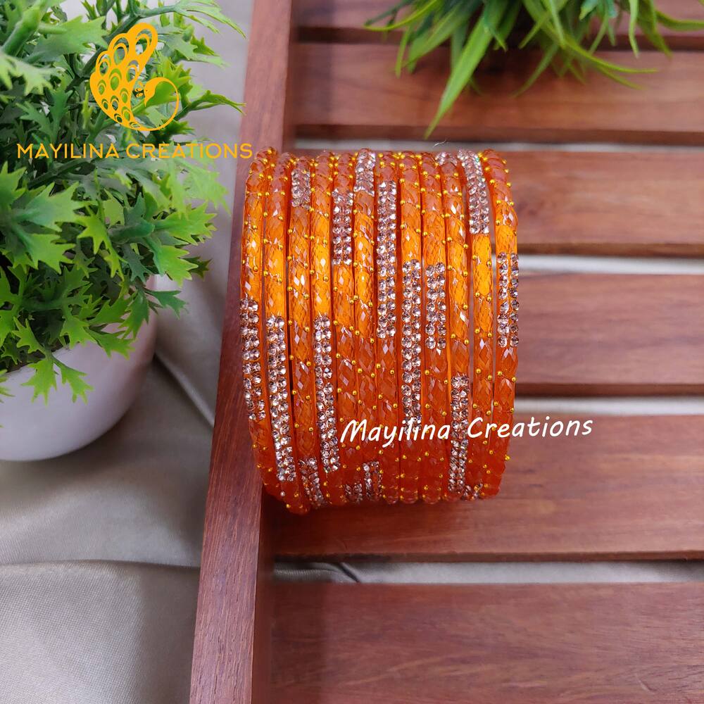 Orange Glittering Raindrop Glass Bangles