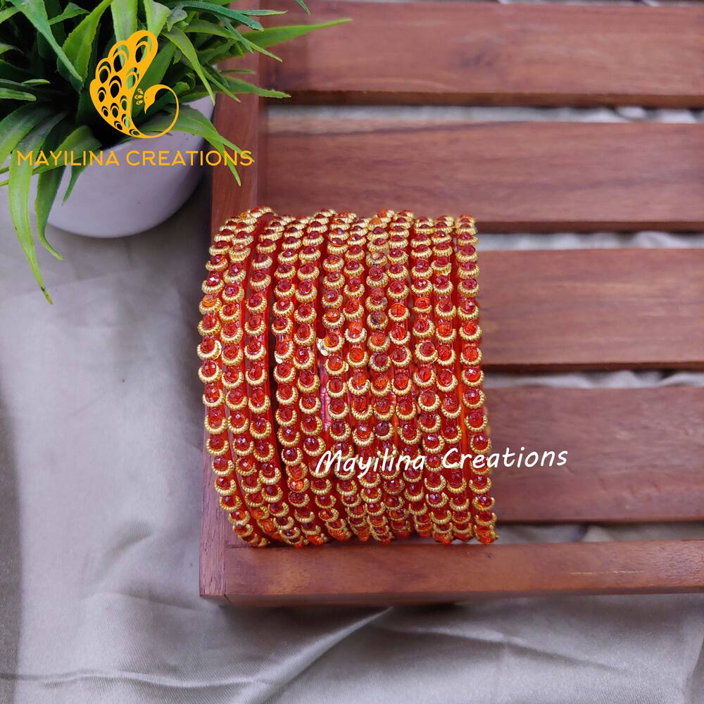 Orange Illampirai Crystal Glass Bangles 