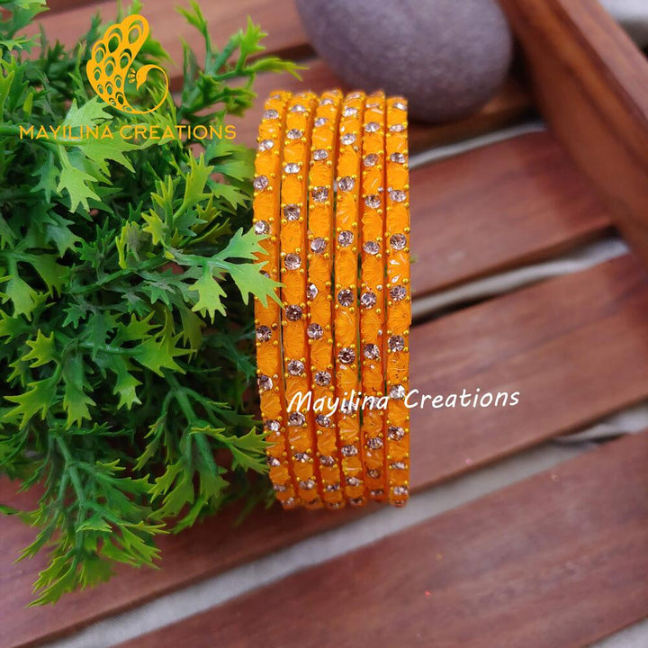Orange Lotus Design Glass Bangles (Set of 6 bangles)