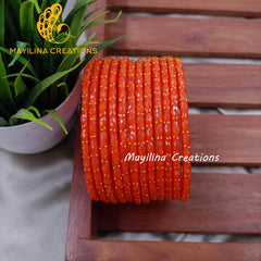 Orange Matte Raindrop Glass Bangles (Set of 12 Bangles)