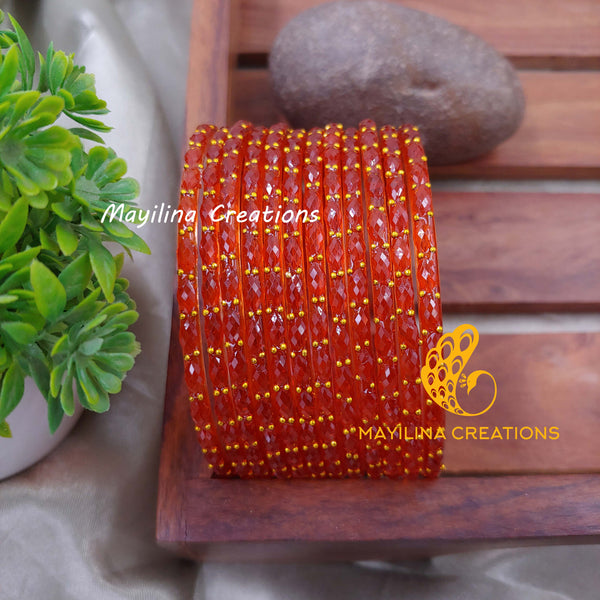 Orange Raindrop Glass Bangles (Set of 12 Bangles)