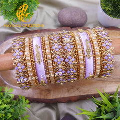 Ovia - Lavender Bridal Silk Thread Bangles with Peacock Charms