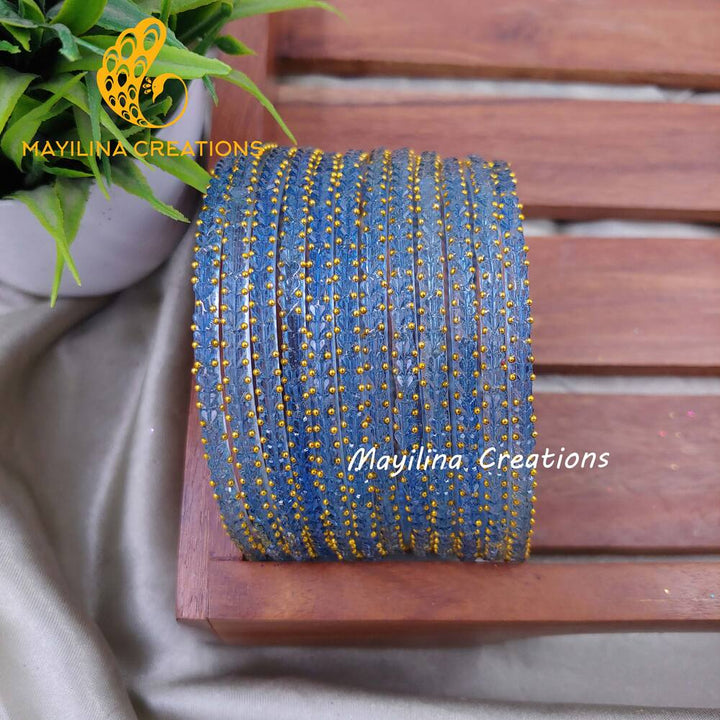 Pastel Blue Heart Cut Pattern Glass Bangles