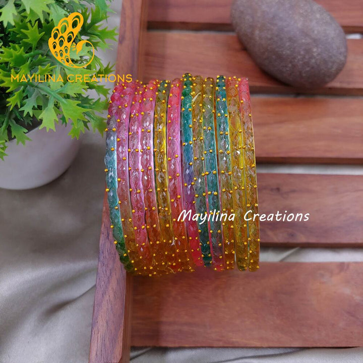 Pastel Blue Multicolor Raindrop Glass Bangles (Set of 12 Bangles)