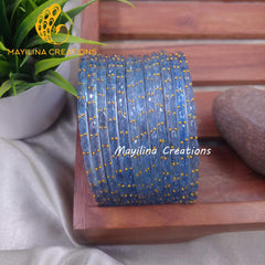 Pastel Blue Raindrop Glass Bangles (Set of 12 Bangles)