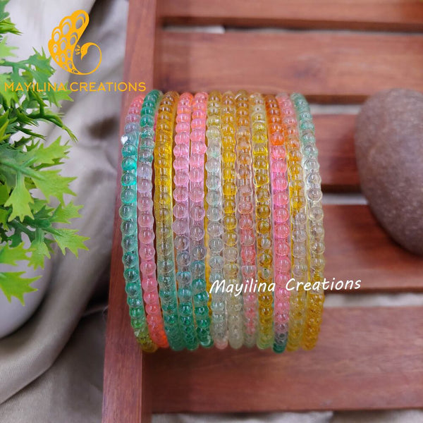 Pastel Multicolor Bubble Design Glass Bangles - Set of 12 Bangles