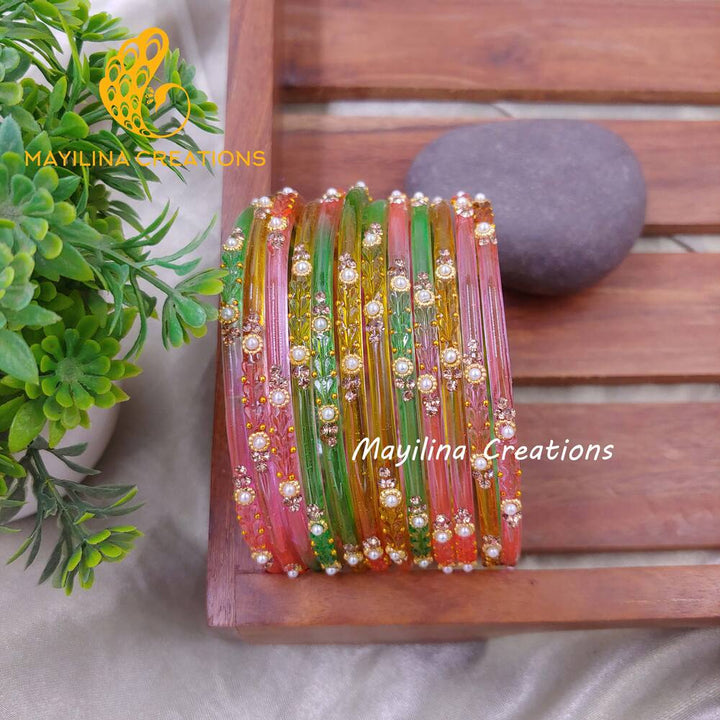 Pastel Multicolor Designer Glass Bangles - Chitrani
