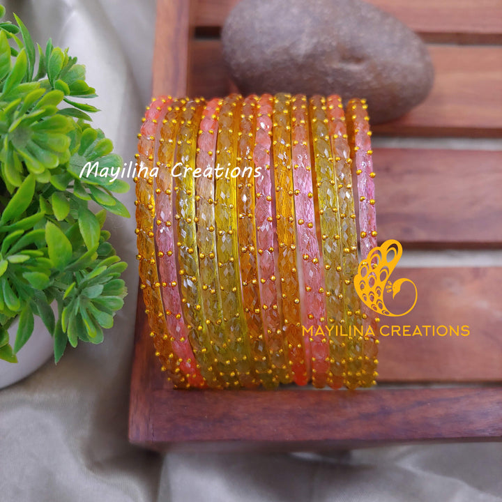 Pastel Multicolor Raindrop Glass Bangles (Set of 12 Bangles)