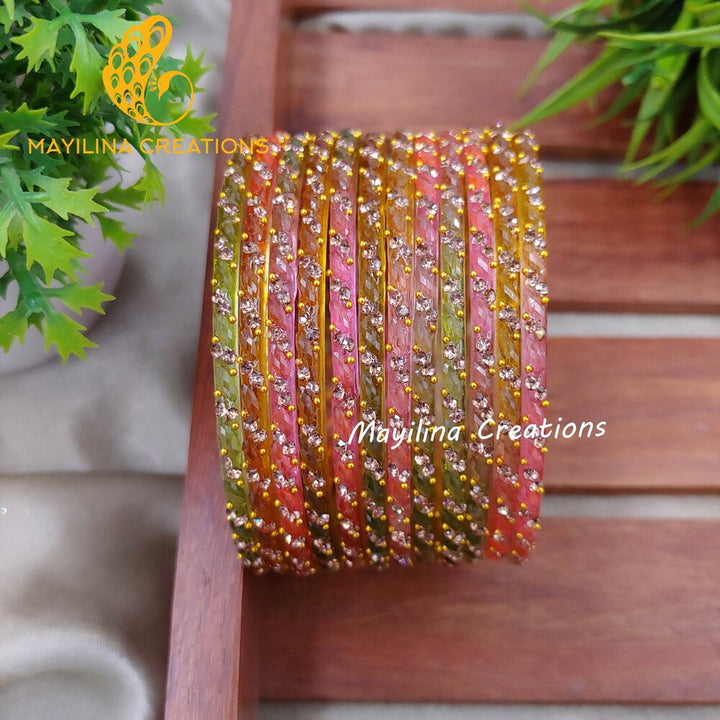 Pastel Multicolor Thara Designer Glass Bangles - Set of 12 Bangles