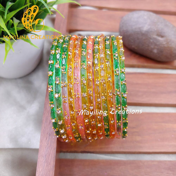Pastel Multicolor Twinkle Designer Glass Bangles - Set of 12 Bangles