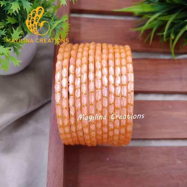 Pastel Orange Matte Raindrop Glass Bangles (Set of 12 Bangles)